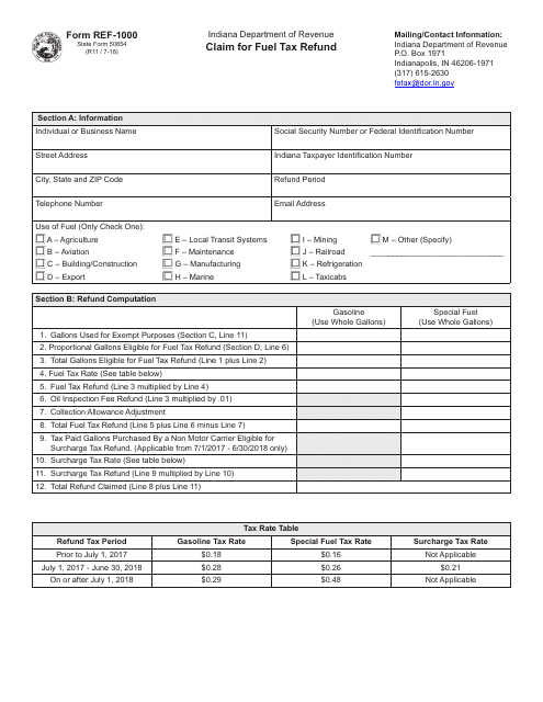 State Form 50854 (REF-1000)  Printable Pdf