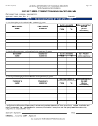 Form FA-155-1-FF Recent Employment/Training Background - Arizona