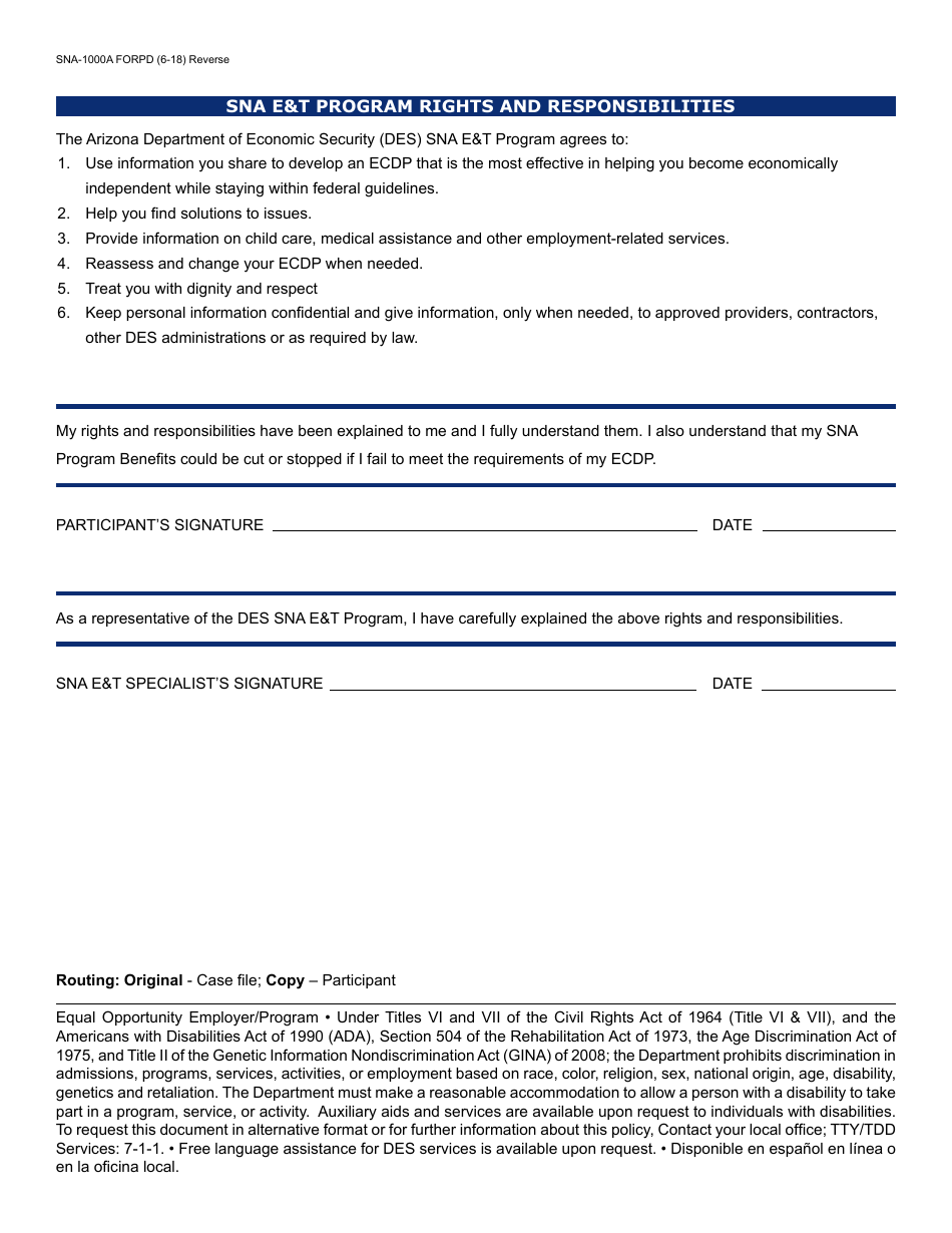 Form SNA-100A FORPD Rights and Responsibilities - Arizona, Page 2