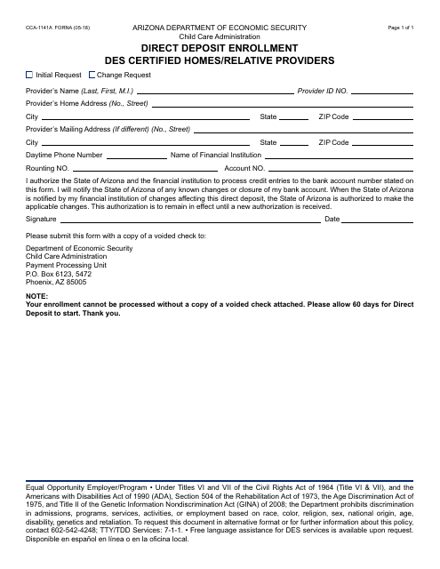 Form CCA-1141A FORNA Printable Pdf