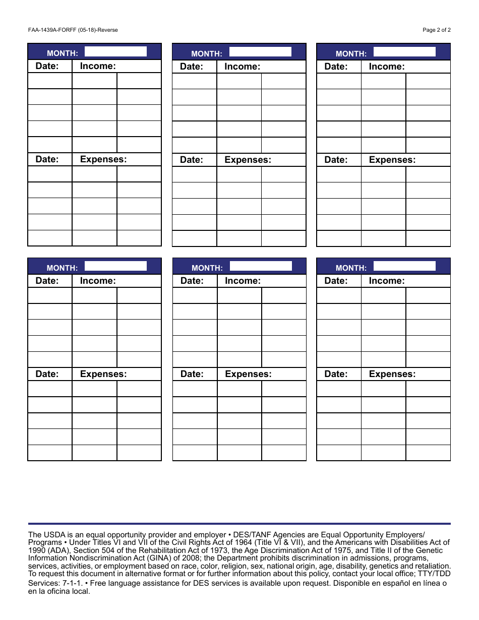Form FAA-1439A FORFF Self-employment Income Statement - Arizona, Page 2