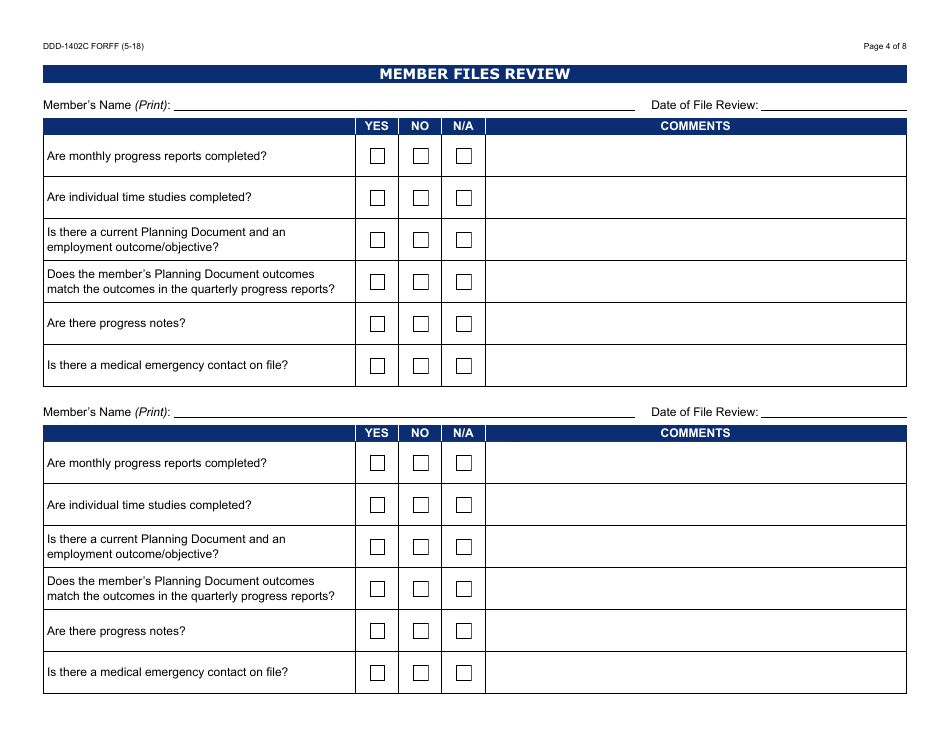 Form DDD-1402C FORFF Quality Assurance Review - Group Supported Employment - Arizona, Page 4