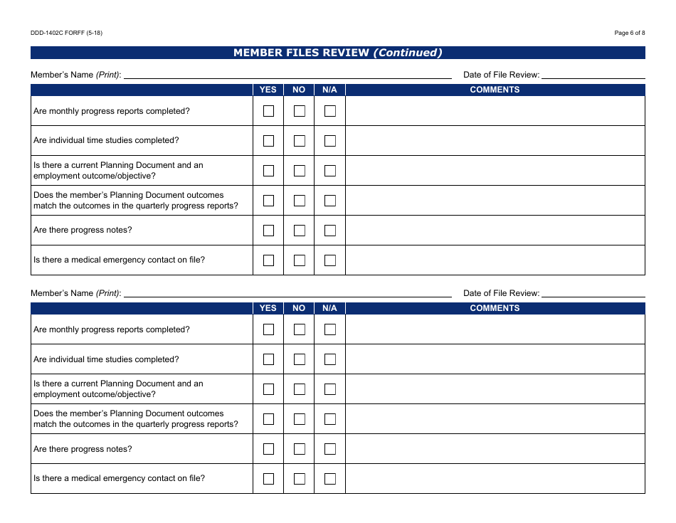 Form DDD-1402C FORFF - Fill Out, Sign Online and Download Fillable PDF ...