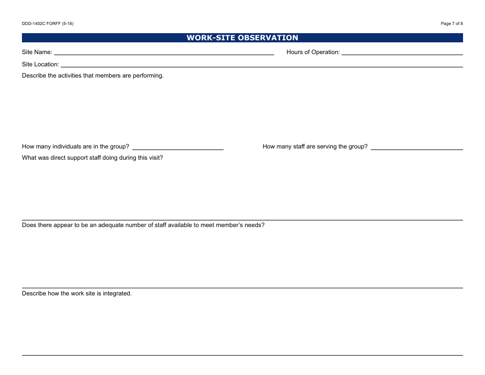 Form DDD-1402C FORFF Quality Assurance Review - Group Supported Employment - Arizona, Page 7