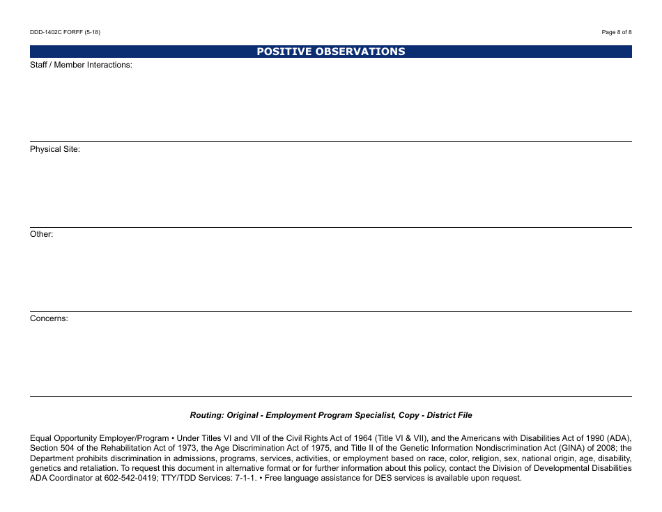 Form DDD-1402C FORFF Quality Assurance Review - Group Supported Employment - Arizona, Page 8