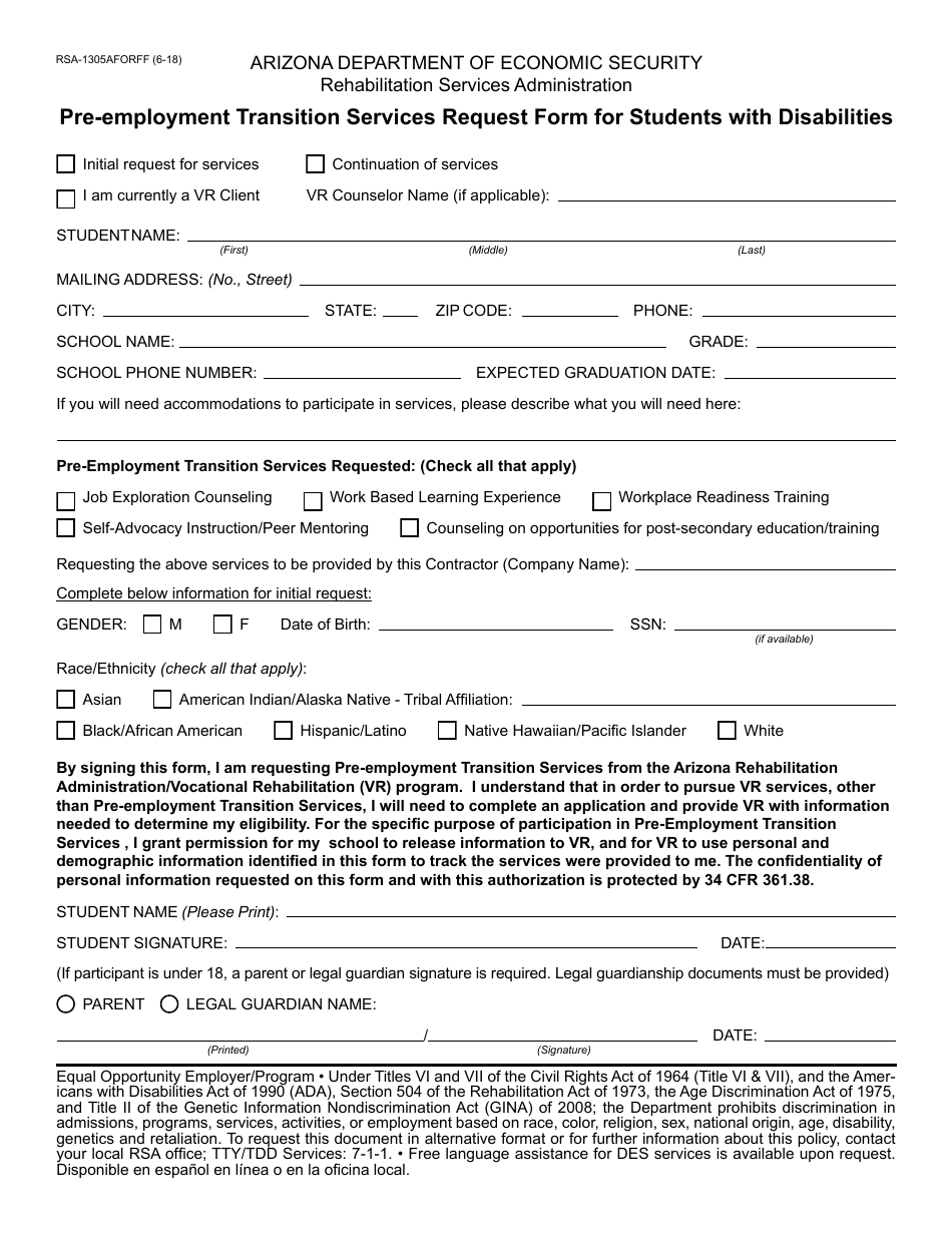 Form Rsa-1305aforff - Fill Out, Sign Online And Download Fillable Pdf 