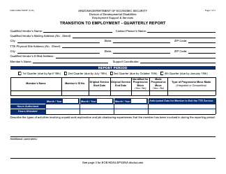 Form DDD-1405A FORFF Transition to Employment - Quarterly Report - Arizona