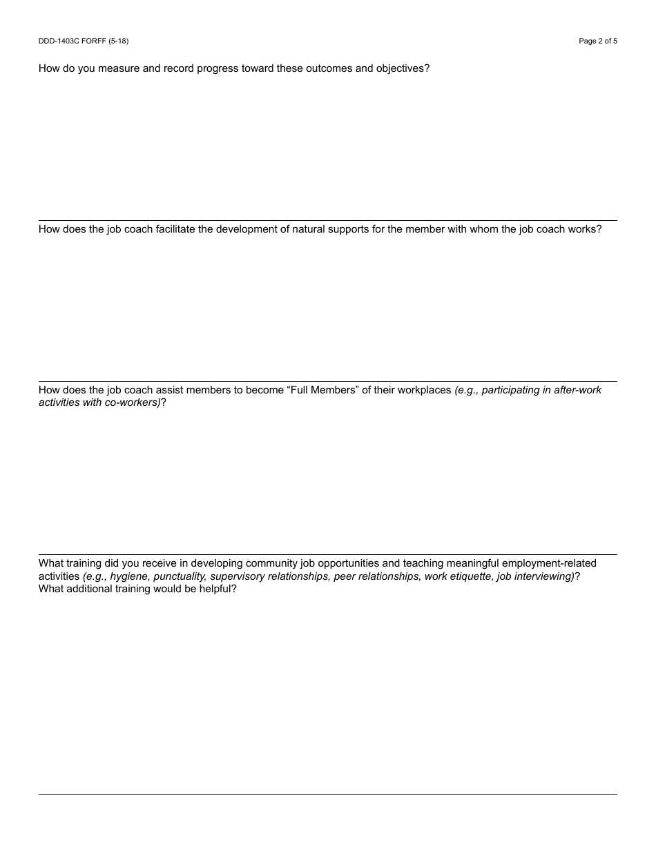 Form DDD-1403C FORFF Quality Assurance Review - Individual Supported Employment - Arizona, Page 2