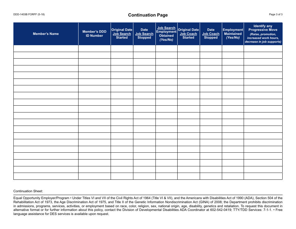 Form DDD-1403B FORFF Six-Month Report - Individual Supported Employment - Arizona, Page 3