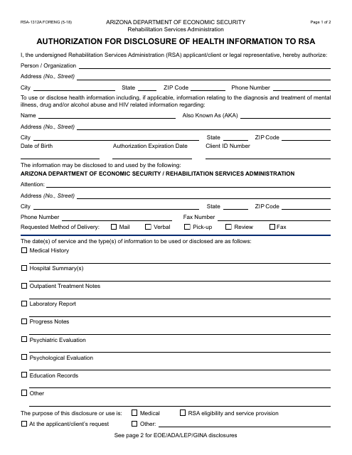 Form RSA-1312A FORENG  Printable Pdf