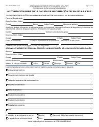 Formulario RSA-1312A FORSPA Autorizacion Para Divulgacion De Informacion De Salud a La Rsa - Arizona (Spanish)