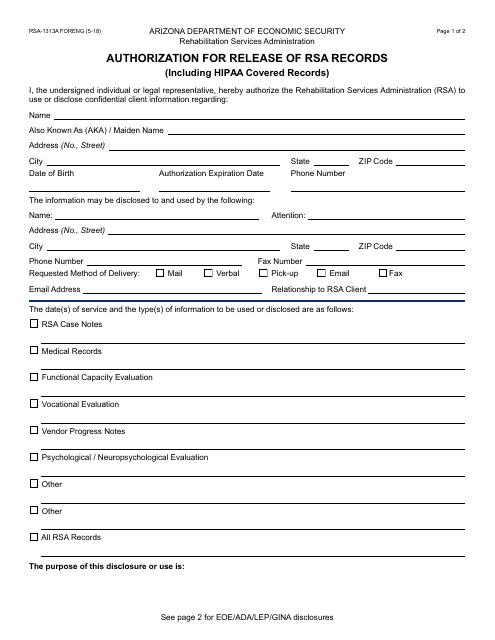 Form RSA-1313A FORENG  Printable Pdf