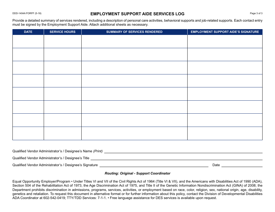 Form DDD-1404A FORFF Quarterly Report - Employment Support Aide - Arizona, Page 3