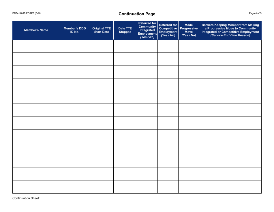 Form DDD-1405B FORFF Six-Month Report - Transition to Employment - Arizona, Page 4