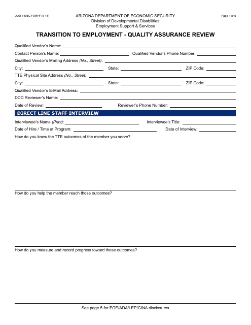 Form DDD-1405C FORFF Quality Assurance Review - Transition to Employment - Arizona