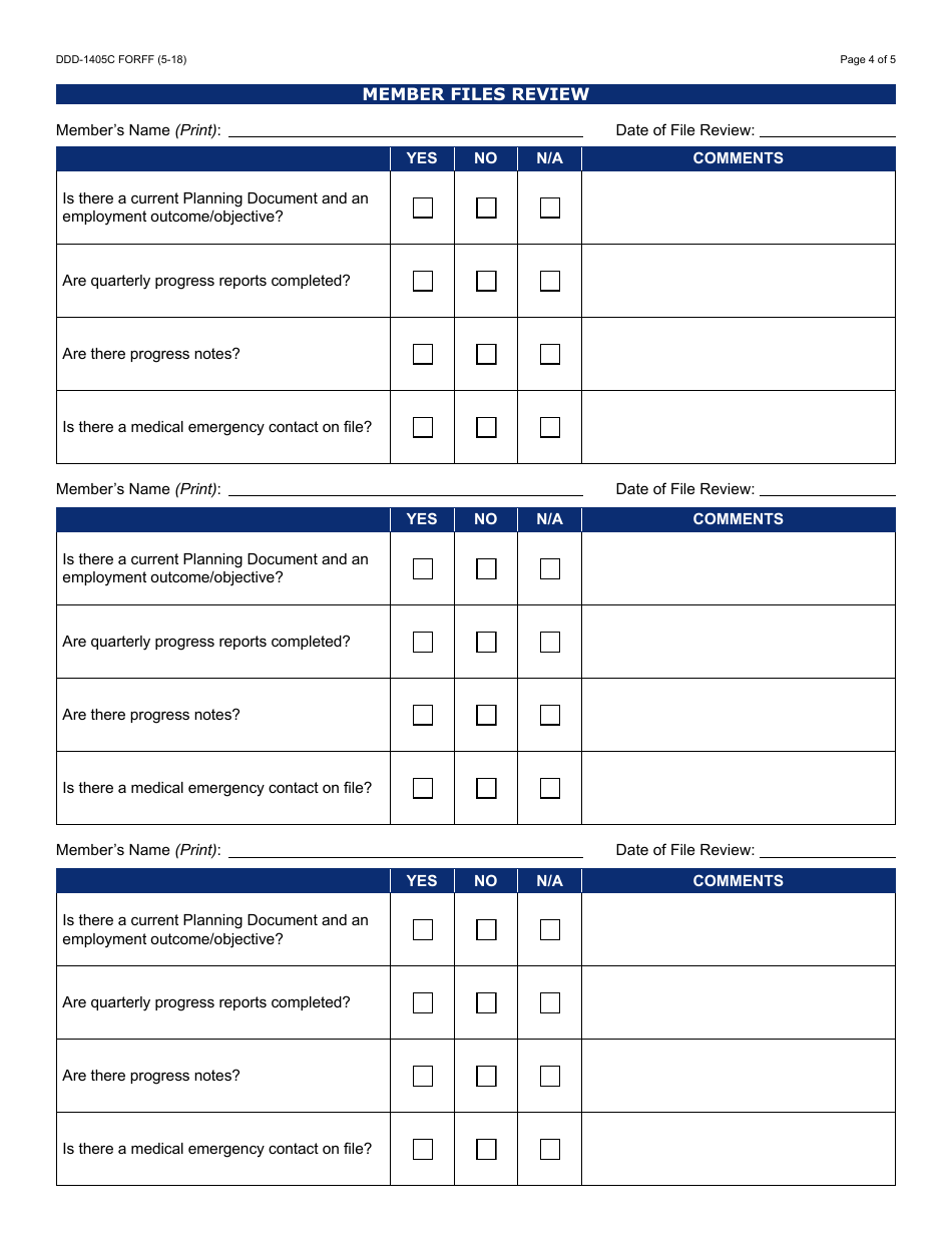 Form DDD-1405C FORFF Quality Assurance Review - Transition to Employment - Arizona, Page 4