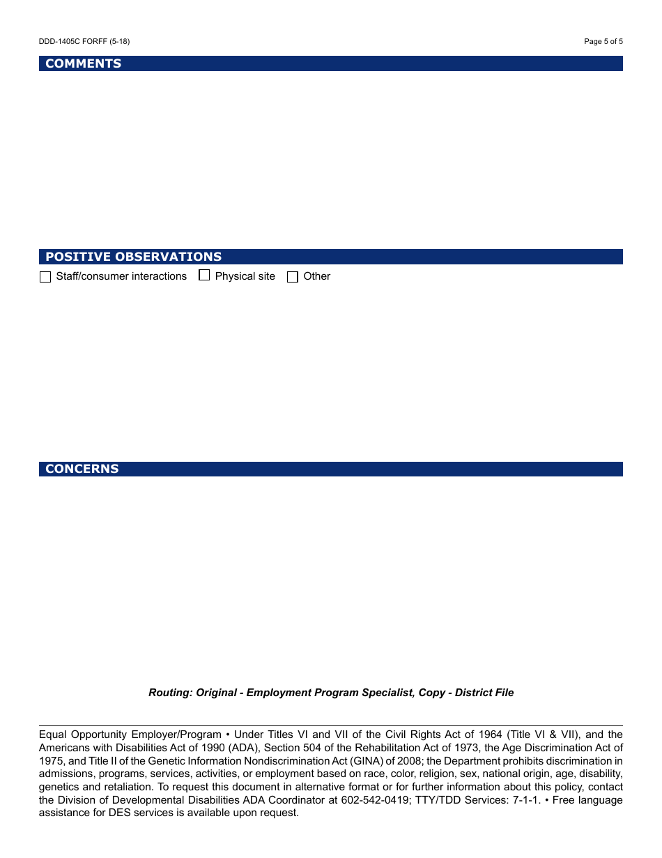 Form DDD-1405C FORFF Quality Assurance Review - Transition to Employment - Arizona, Page 5