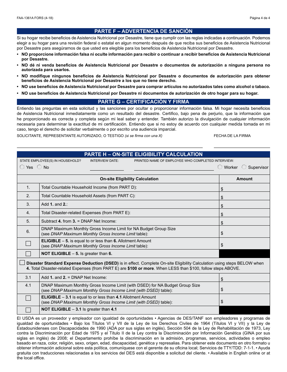Form FAA-1360A FORNA Appendix 6 Arizona Disaster Nutrition Assistance Program (Dnap) Forms and Desk Aids - Arizona, Page 10
