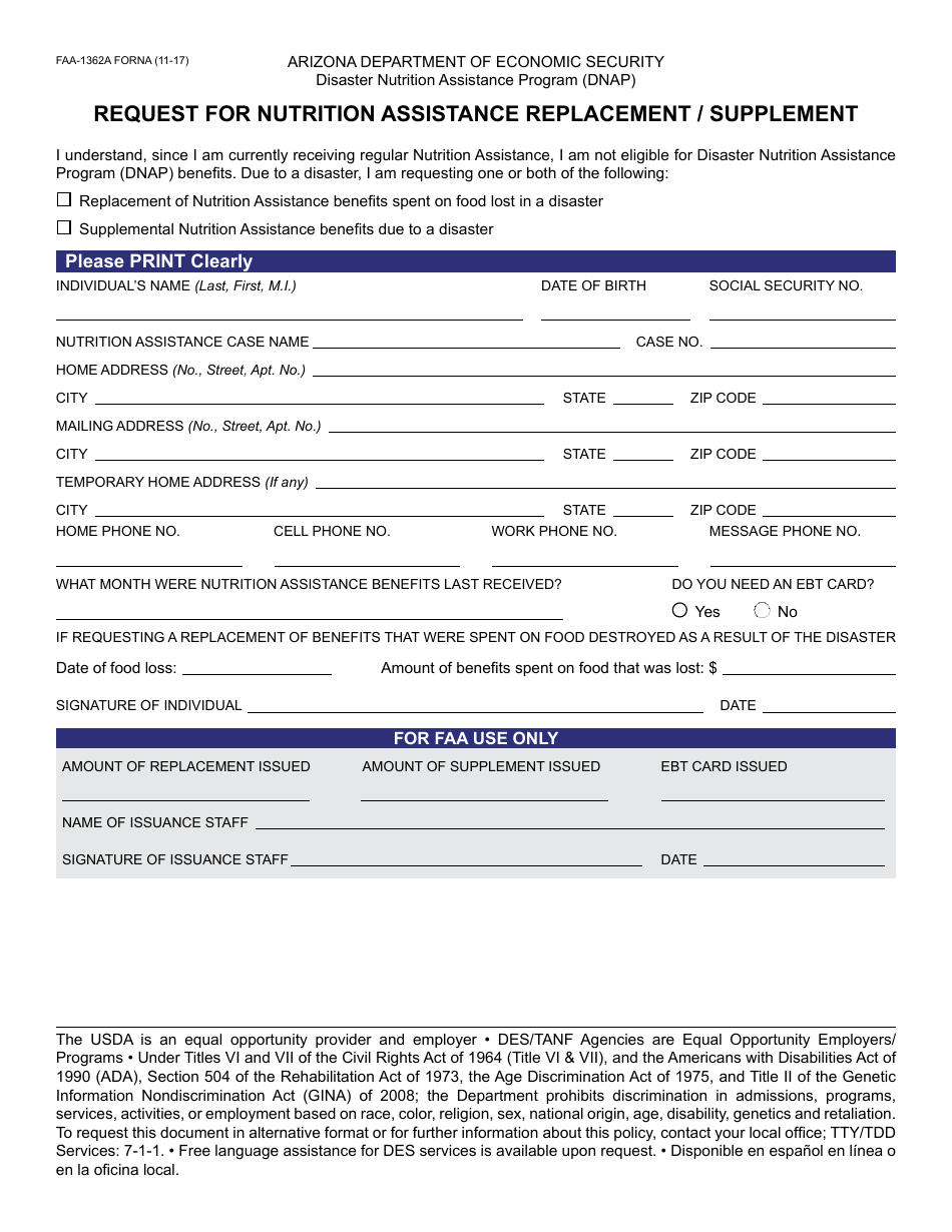 Form FAA-1360A FORNA Appendix 6 Arizona Disaster Nutrition Assistance Program (Dnap) Forms and Desk Aids - Arizona, Page 11