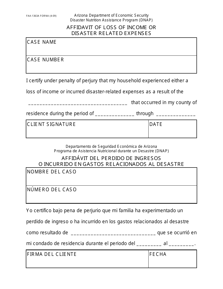Form FAA-1360A FORNA Appendix 6 Arizona Disaster Nutrition Assistance Program (Dnap) Forms and Desk Aids - Arizona, Page 13