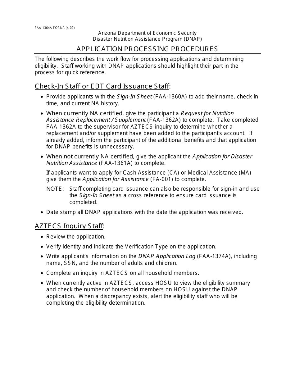 Form FAA-1360A FORNA Appendix 6 Arizona Disaster Nutrition Assistance Program (Dnap) Forms and Desk Aids - Arizona, Page 14