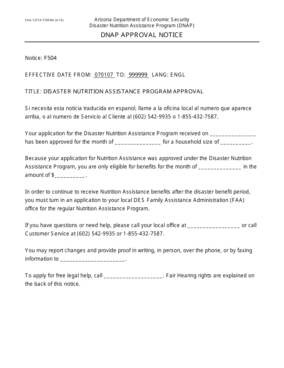 Form FAA-1360A FORNA Appendix 6 Arizona Disaster Nutrition Assistance Program (Dnap) Forms and Desk Aids - Arizona, Page 26