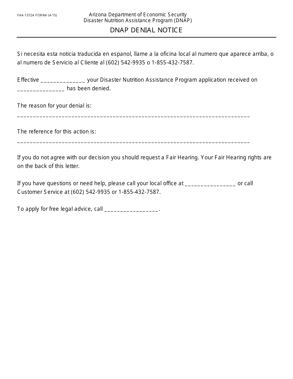 Form FAA-1360A FORNA Appendix 6 Arizona Disaster Nutrition Assistance Program (Dnap) Forms and Desk Aids - Arizona, Page 33