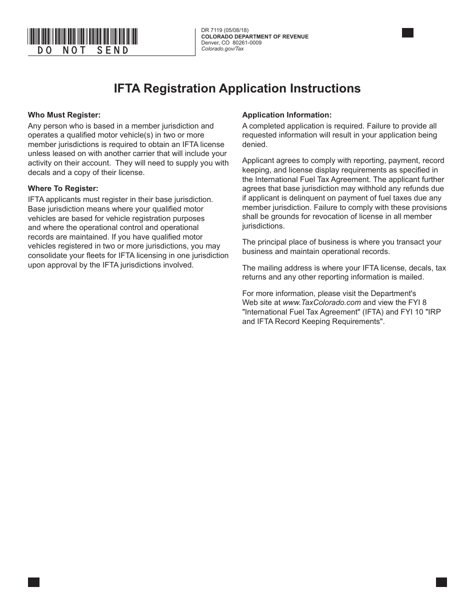 Form DR7119 International Fuel Tax Agreement (Ifta) Registration - Colorado, Page 1