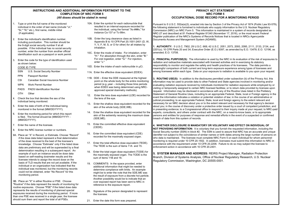 NRC Form 5 Occupational Dose Record for a Monitoring Period, Page 2