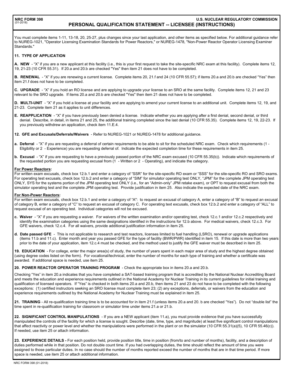 Nrc Form 398 - Fill Out, Sign Online And Download Fillable Pdf 