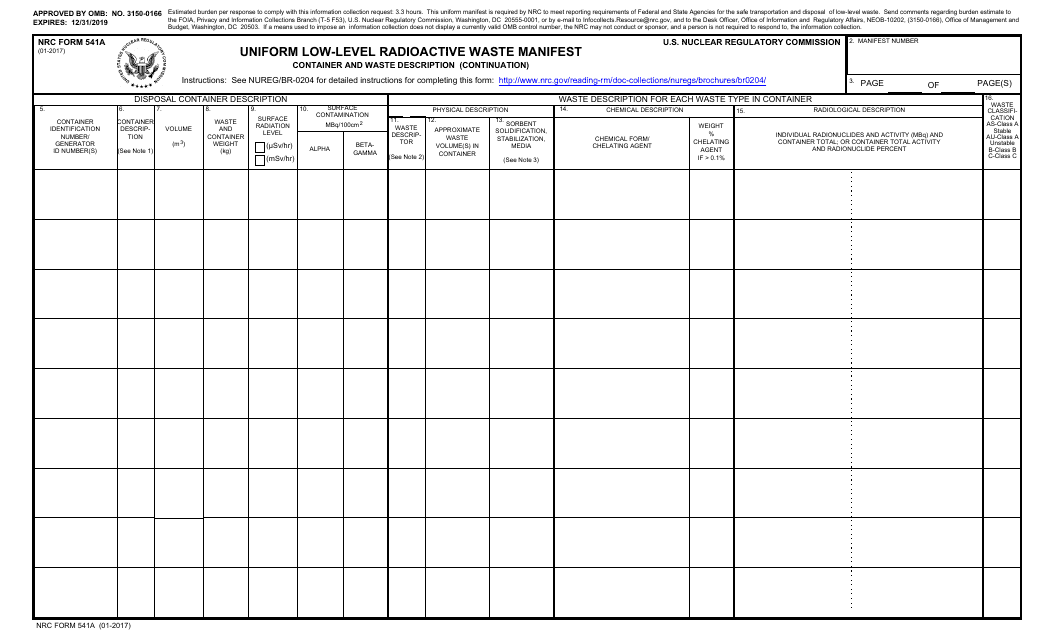 NRC Form 541A  Printable Pdf