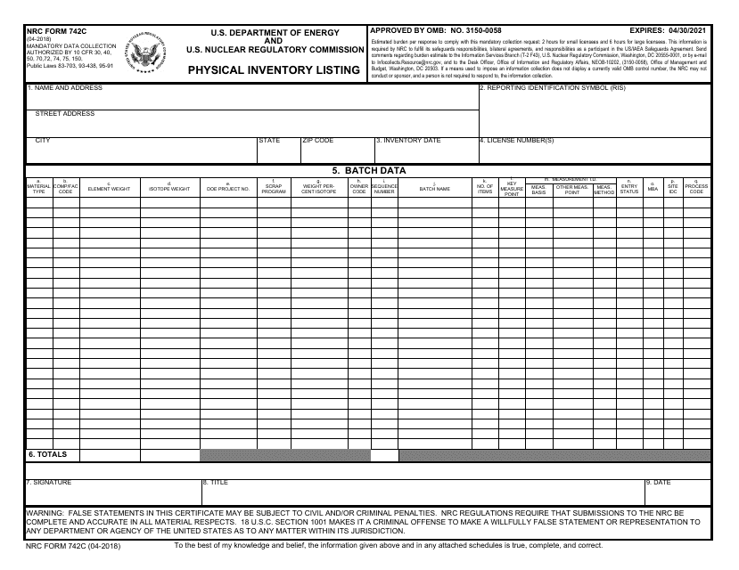 NRC Form 742C  Printable Pdf