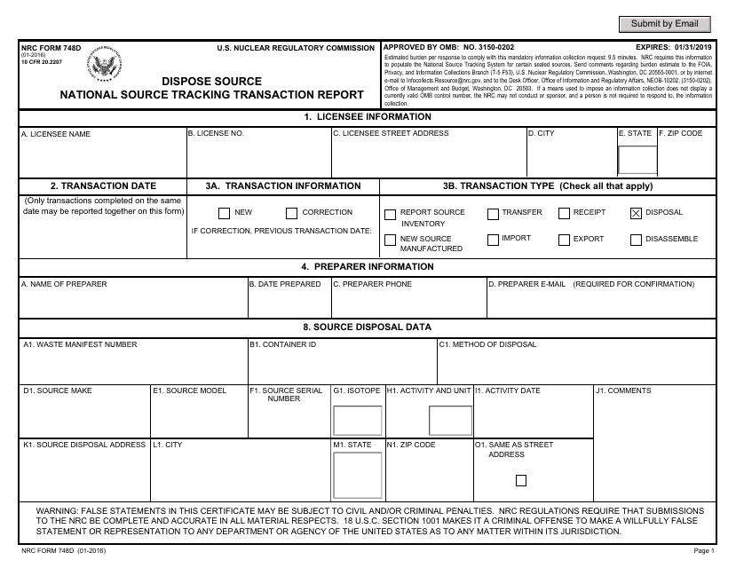 NRC Form 748D  Printable Pdf