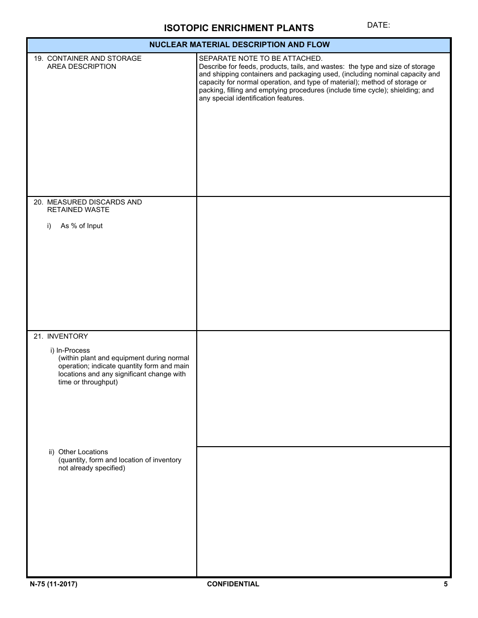 NRC Form N-75 Iaea Design Information Questionnaire - Isotopic Enrichment Plants, Page 3