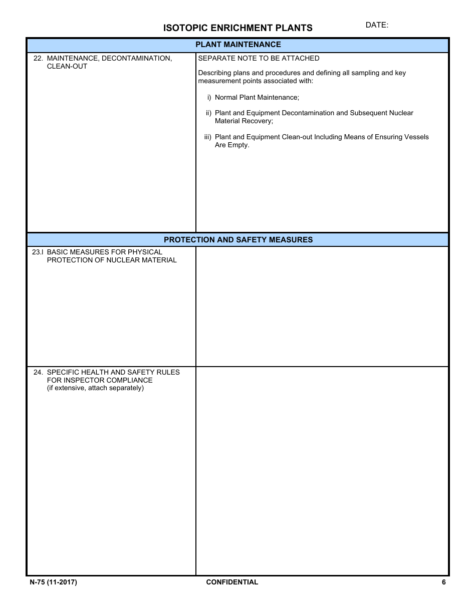 NRC Form N-75 Iaea Design Information Questionnaire - Isotopic Enrichment Plants, Page 4