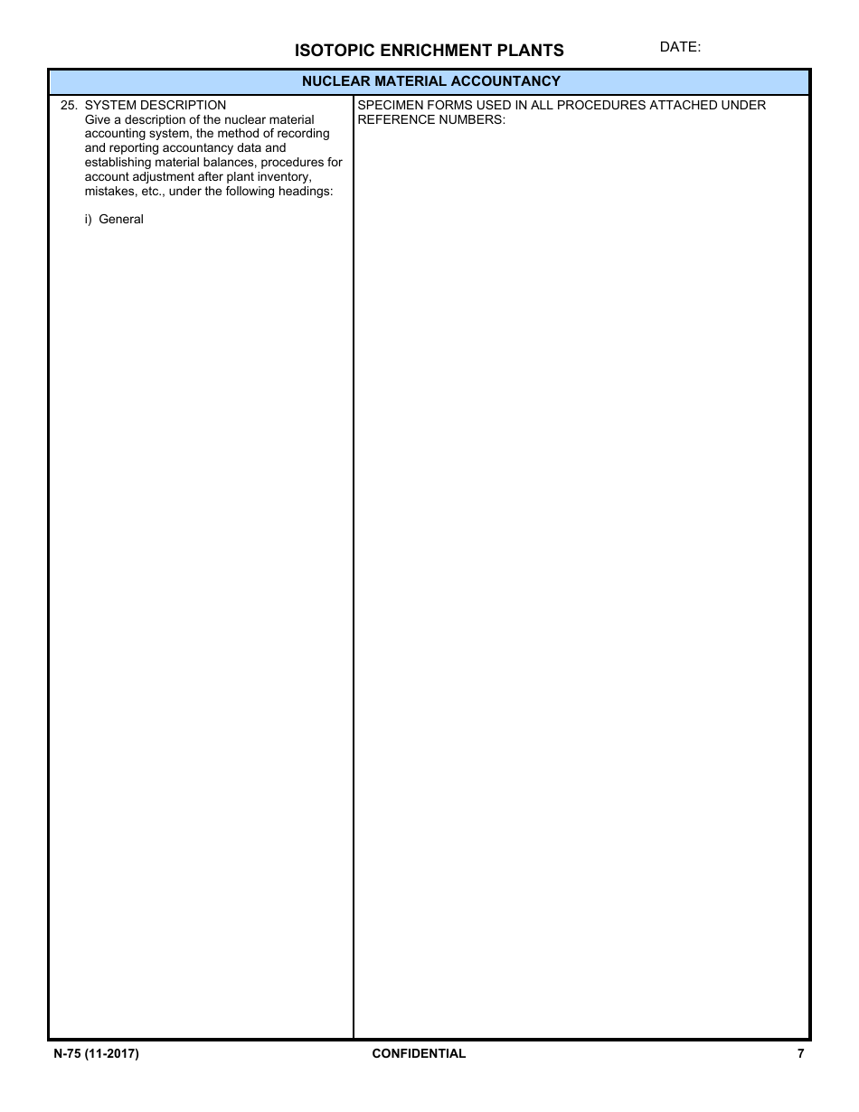 NRC Form N-75 Iaea Design Information Questionnaire - Isotopic Enrichment Plants, Page 5