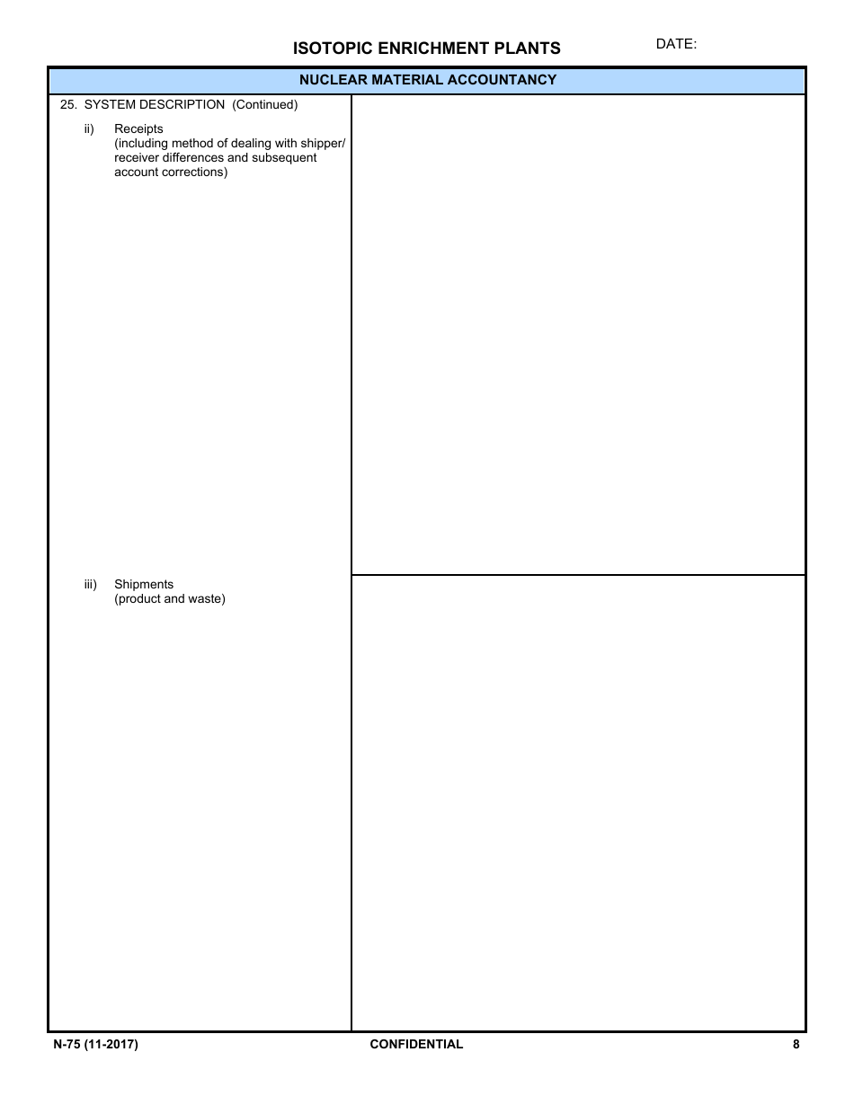 NRC Form N-75 Iaea Design Information Questionnaire - Isotopic Enrichment Plants, Page 6
