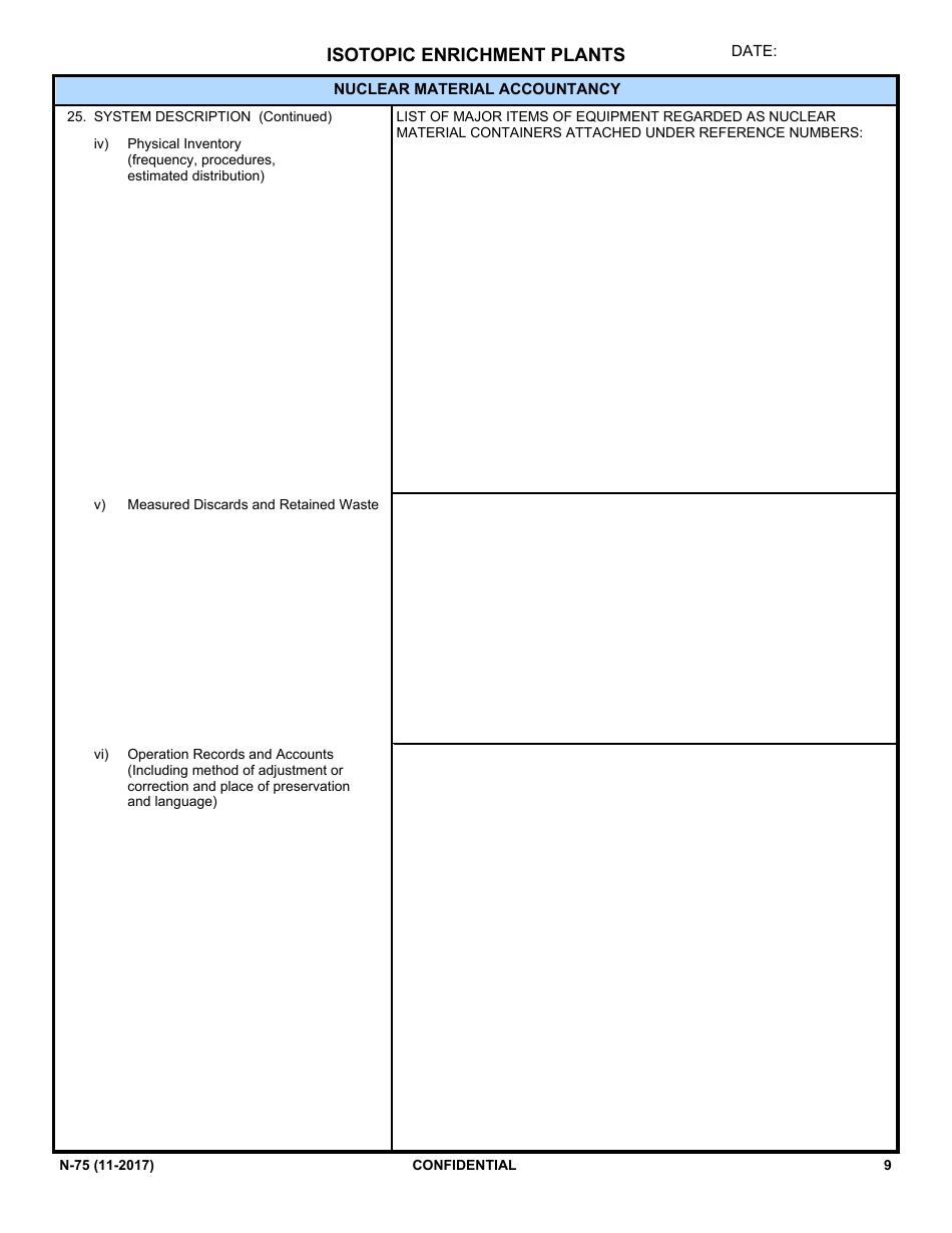 NRC Form N-75 Iaea Design Information Questionnaire - Isotopic Enrichment Plants, Page 7