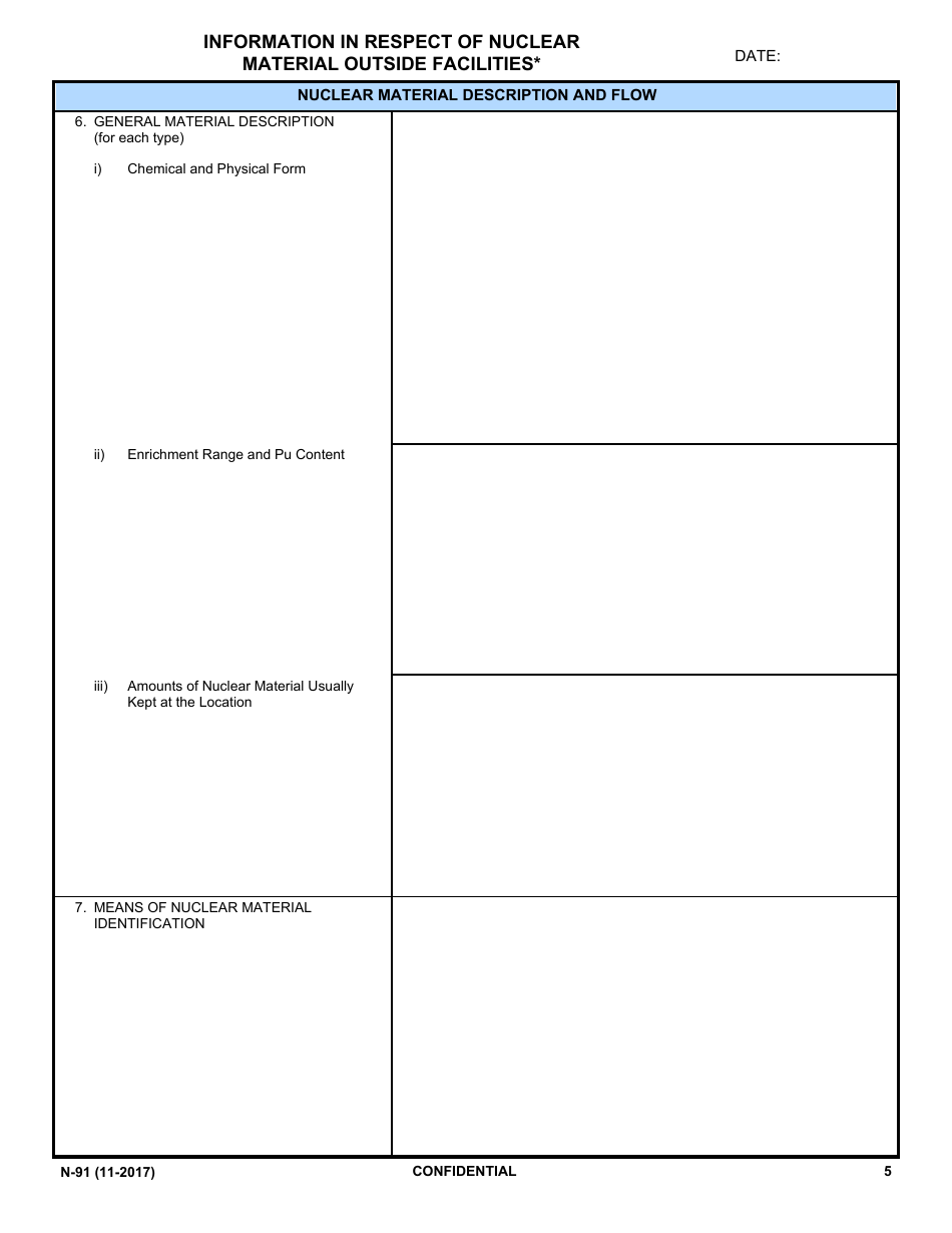 NRC Form N-91 Iaea Design Information Questionnaire - Information in Respect of Nuclear Material Outside Facilities, Page 3