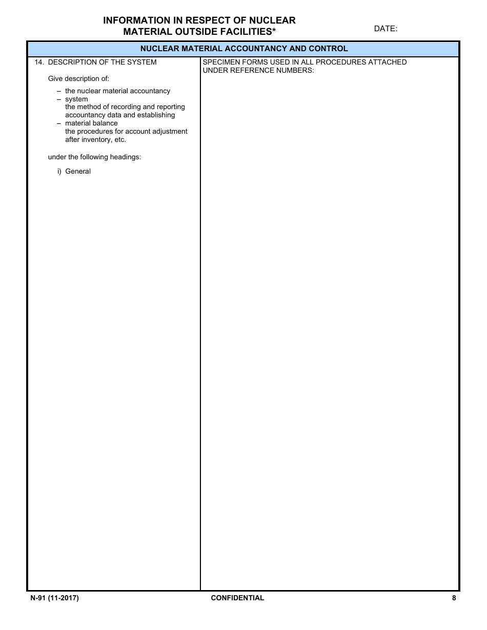 NRC Form N-91 Iaea Design Information Questionnaire - Information in Respect of Nuclear Material Outside Facilities, Page 6