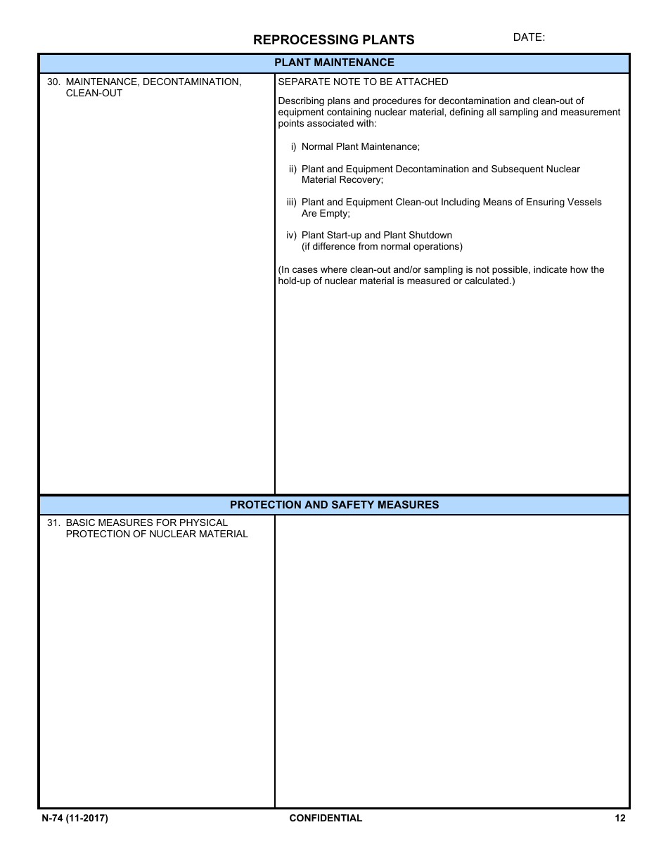 NRC Form N-74 Iaea Design Information Questionnaire - Reprocessing Plants, Page 10