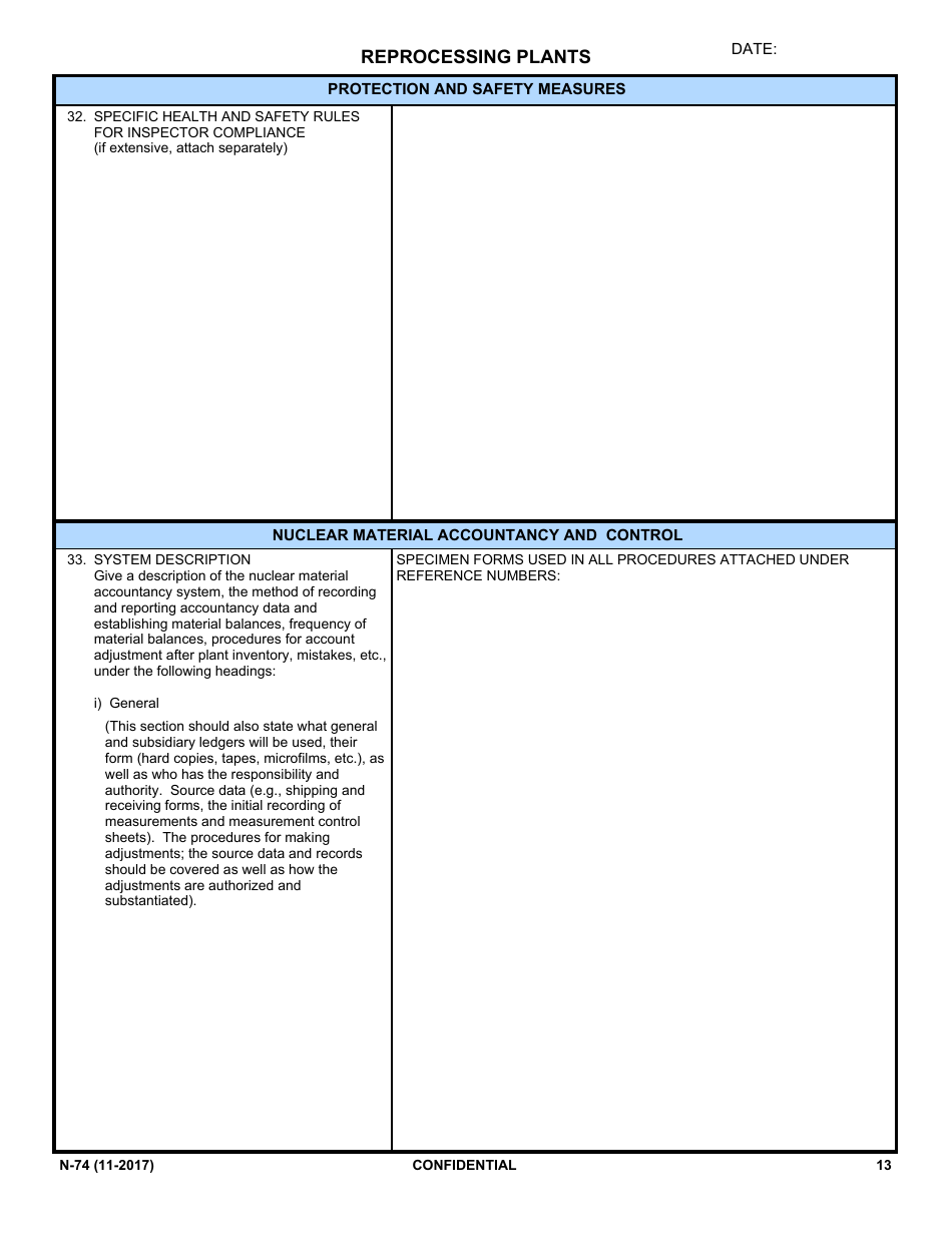 NRC Form N-74 Iaea Design Information Questionnaire - Reprocessing Plants, Page 11
