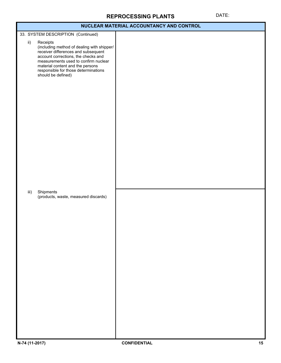 NRC Form N-74 Iaea Design Information Questionnaire - Reprocessing Plants, Page 13