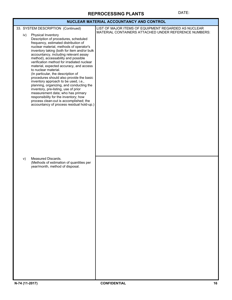 NRC Form N-74 Iaea Design Information Questionnaire - Reprocessing Plants, Page 14