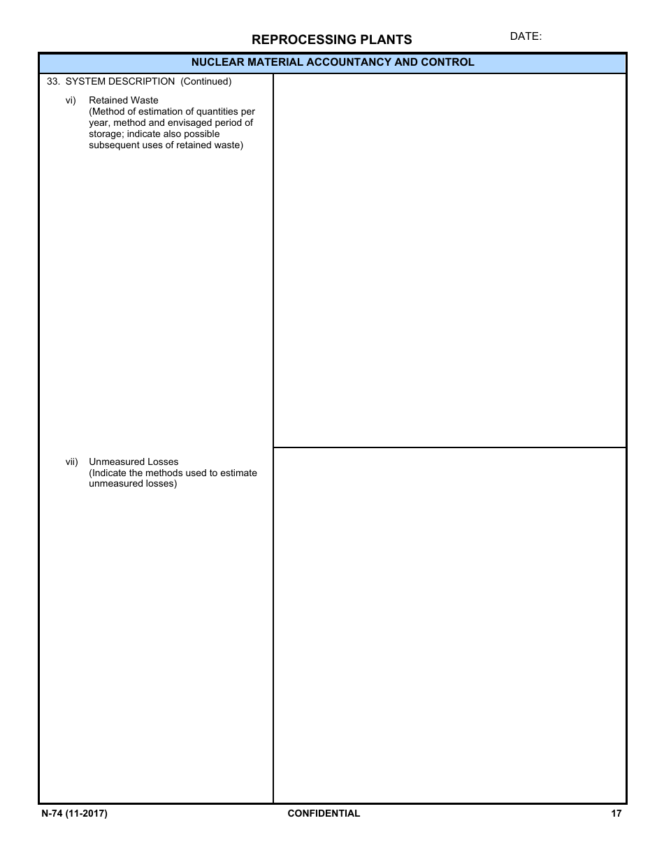NRC Form N-74 Iaea Design Information Questionnaire - Reprocessing Plants, Page 15