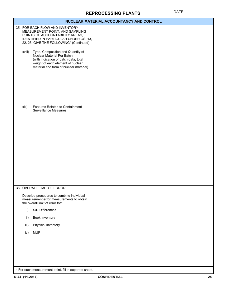 NRC Form N-74 Iaea Design Information Questionnaire - Reprocessing Plants, Page 22