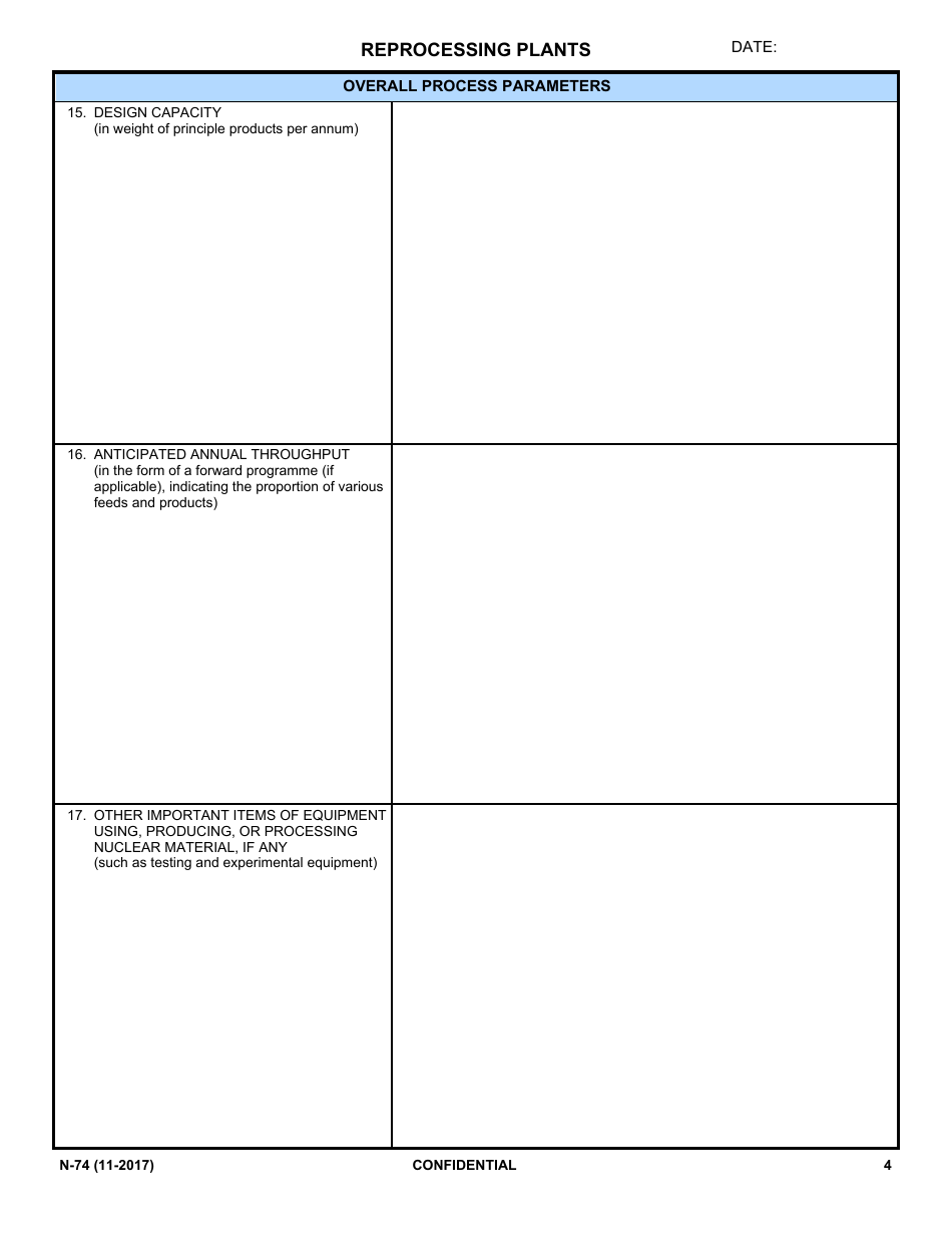 NRC Form N-74 Iaea Design Information Questionnaire - Reprocessing Plants, Page 2