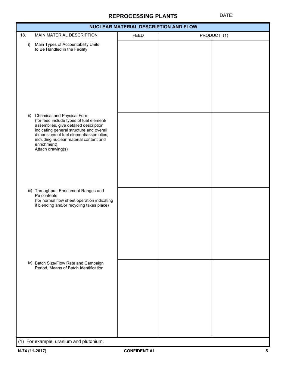 NRC Form N-74 Iaea Design Information Questionnaire - Reprocessing Plants, Page 3