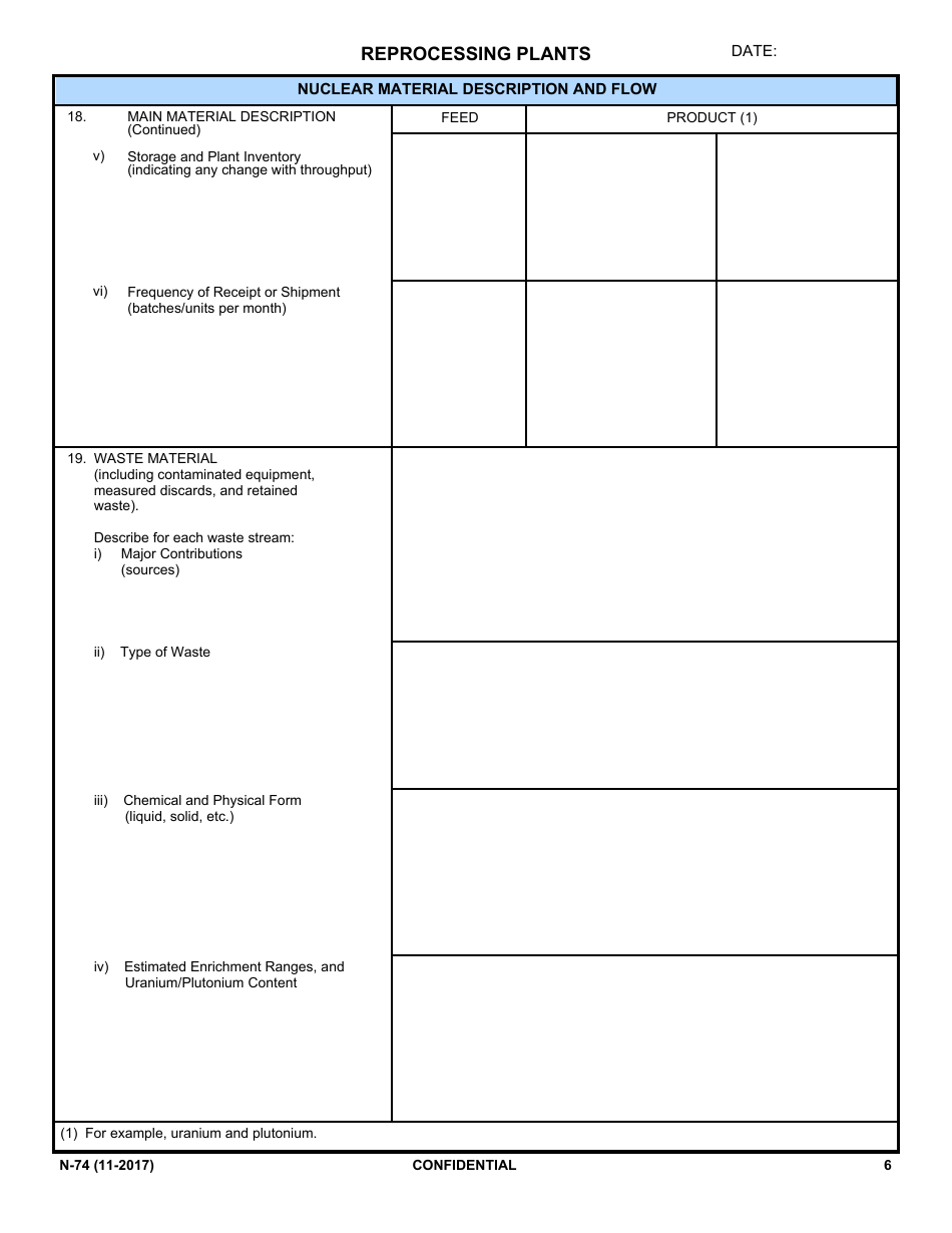NRC Form N-74 Iaea Design Information Questionnaire - Reprocessing Plants, Page 4