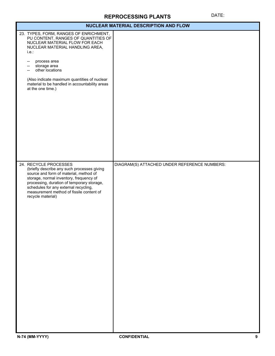 NRC Form N-74 Iaea Design Information Questionnaire - Reprocessing Plants, Page 7